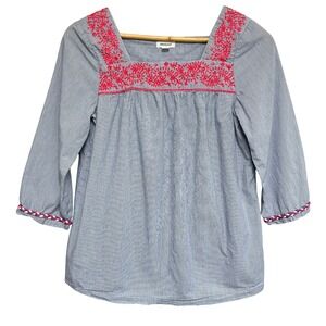 Westport Embroidered Peasant Top Womens S Striped 3/4 Sleeve Blouse‎ Boho Chic